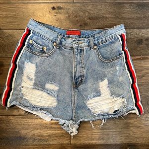 Striped Hi Waist Jean Shorts